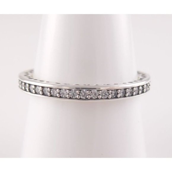 RADIANT HEARTS of PANDORA White Enamel/Silver STACKABLE Ring 191011CZ NEW! - Picture 2 of 4